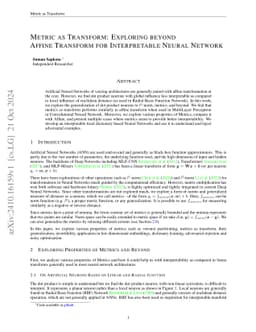 Metric as Transform: Exploring beyond Affine Transform for Interpretable
  Neural Network