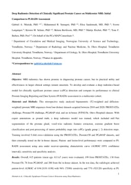Deep Radiomics Detection of Clinically Significant Prostate Cancer on
  Multicenter MRI: Initial Comparison to PI-RADS Assessment