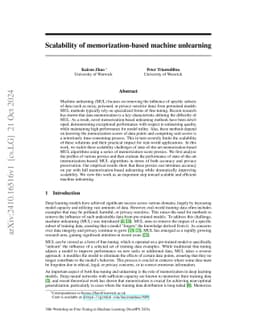 Scalability of memorization-based machine unlearning