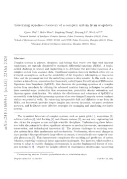 Governing equation discovery of a complex system from snapshots