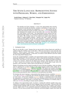 The Scene Language: Representing Scenes with Programs, Words, and Embeddings