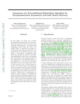 Guarantees of a Preconditioned Subgradient Algorithm for
  Overparameterized Asymmetric Low-rank Matrix Recovery