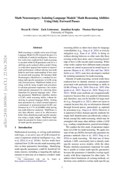 Math Neurosurgery: Isolating Language Models' Math Reasoning Abilities Using Only Forward Passes