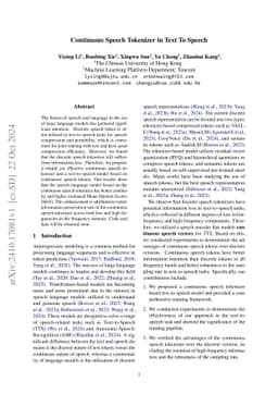 Continuous Speech Tokenizer in Text To Speech
