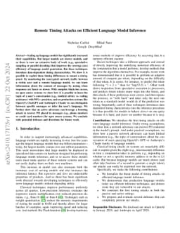 Remote Timing Attacks on Efficient Language Model Inference