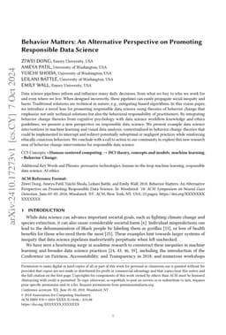 Behavior Matters: An Alternative Perspective on Promoting Responsible
  Data Science