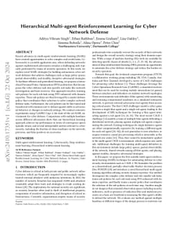 Hierarchical Multi-agent Reinforcement Learning for Cyber Network
  Defense