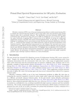 Primal-Dual Spectral Representation for Off-policy Evaluation