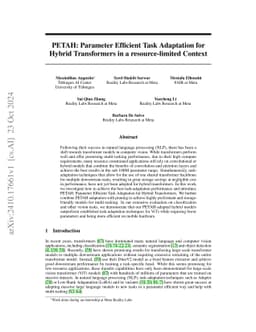 PETAH: Parameter Efficient Task Adaptation for Hybrid Transformers in a
  resource-limited Context