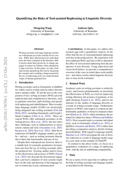 Quantifying the Risks of Tool-assisted Rephrasing to Linguistic
  Diversity