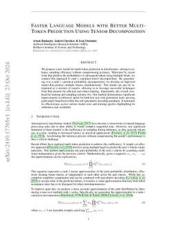 Faster Language Models with Better Multi-Token Prediction Using Tensor Decomposition