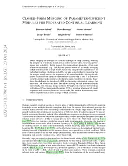 Closed-form merging of parameter-efficient modules for Federated Continual Learning