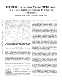 POMDP-Driven Cognitive Massive MIMO Radar: Joint Target Detection-Tracking In Unknown Disturbances