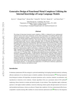 Generative Design of Functional Metal Complexes Utilizing the Internal
  Knowledge of Large Language Models