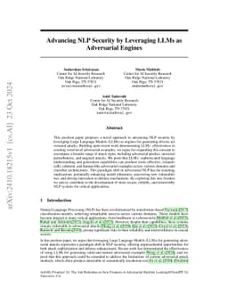 Advancing NLP Security by Leveraging LLMs as Adversarial Engines