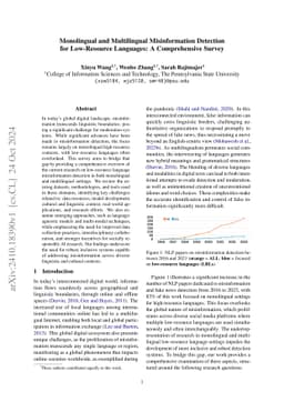 Monolingual and Multilingual Misinformation Detection for Low-Resource Languages: A Comprehensive Survey