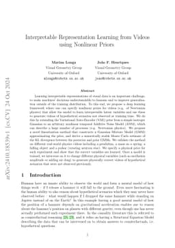 Interpretable Representation Learning from Videos using Nonlinear Priors