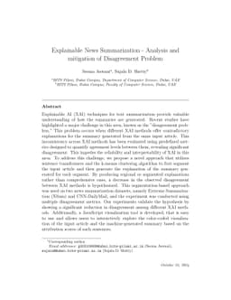Explainable News Summarization -- Analysis and mitigation of
  Disagreement Problem