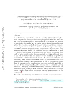 Enhancing pretraining efficiency for medical image segmentation via
  transferability metrics