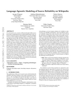 Language-Agnostic Modeling of Source Reliability on Wikipedia
