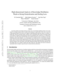 High-dimensional Analysis of Knowledge Distillation: Weak-to-Strong Generalization and Scaling Laws
