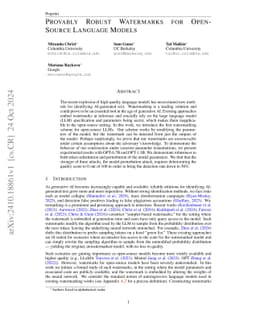 Provably Robust Watermarks for Open-Source Language Models