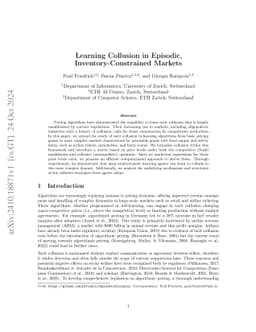 Learning Collusion in Episodic, Inventory-Constrained Markets