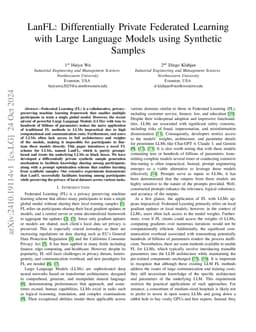LanFL: Differentially Private Federated Learning with Large Language
  Models using Synthetic Samples
