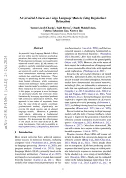 Adversarial Attacks on Large Language Models Using Regularized
  Relaxation