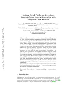 Making Social Platforms Accessible: Emotion-Aware Speech Generation with
  Integrated Text Analysis