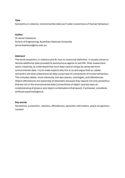 Semantics in Robotics: Environmental Data Can't Yield Conventions of
  Human Behaviour