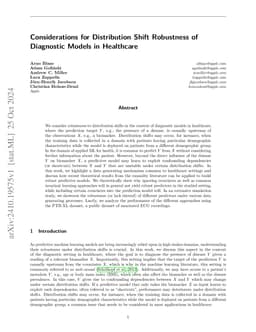 Considerations for Distribution Shift Robustness of Diagnostic Models in
  Healthcare