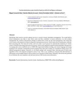 Tourism destination events classifier based on artificial intelligence
  techniques