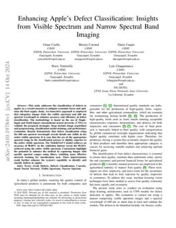 Enhancing Apple's Defect Classification: Insights from Visible Spectrum
  and Narrow Spectral Band Imaging