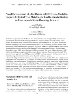 Novel Development of LLM Driven mCODE Data Model for Improved Clinical
  Trial Matching to Enable Standardization and Interoperability in Oncology
  Research