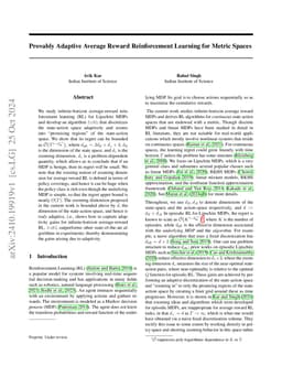 Provably Adaptive Average Reward Reinforcement Learning for Metric
  Spaces