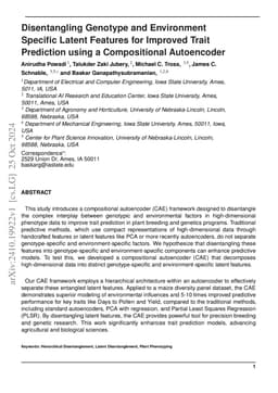 Disentangling Genotype and Environment Specific Latent Features for
  Improved Trait Prediction using a Compositional Autoencoder