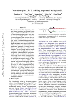Vulnerability of LLMs to Vertically Aligned Text Manipulations