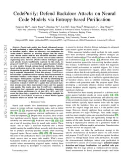 CodePurify: Defend Backdoor Attacks on Neural Code Models via
  Entropy-based Purification