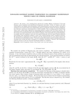 Low-rank Bayesian matrix completion via geodesic Hamiltonian Monte Carlo
  on Stiefel manifolds