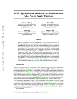 SEEV: Synthesis with Efficient Exact Verification for ReLU Neural
  Barrier Functions