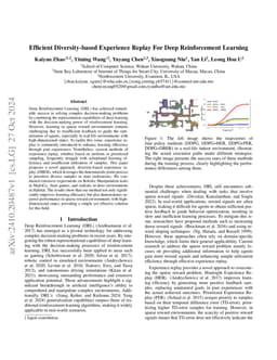 Efficient Diversity-based Experience Replay for Deep Reinforcement Learning
