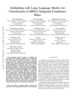 Embedding with Large Language Models for Classification of HIPAA
  Safeguard Compliance Rules