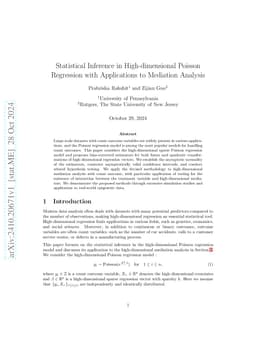 Statistical Inference in High-dimensional Poisson Regression with
  Applications to Mediation Analysis
