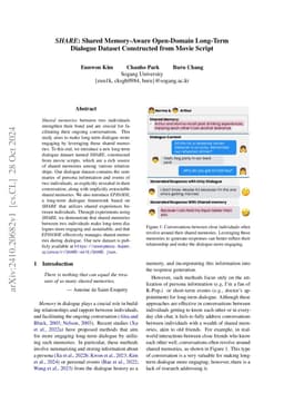 SHARE: Shared Memory-Aware Open-Domain Long-Term Dialogue Dataset
  Constructed from Movie Script