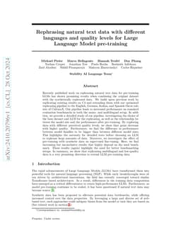 Rephrasing natural text data with different languages and quality levels
  for Large Language Model pre-training