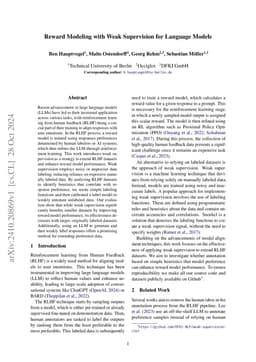 Reward Modeling with Weak Supervision for Language Models