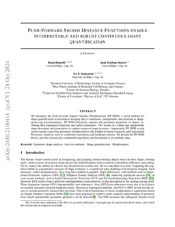 Push-Forward Signed Distance Functions enable interpretable and robust
  continuous shape quantification
