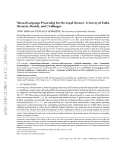 Natural Language Processing for the Legal Domain: A Survey of Tasks, Datasets, Models, and Challenges
