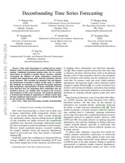 Deconfounding Time Series Forecasting
